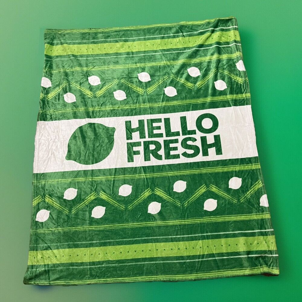 Throw Blanket Hello Fresh Plush Soft Silk Touch Green White Logo Lime Cozy 61x51